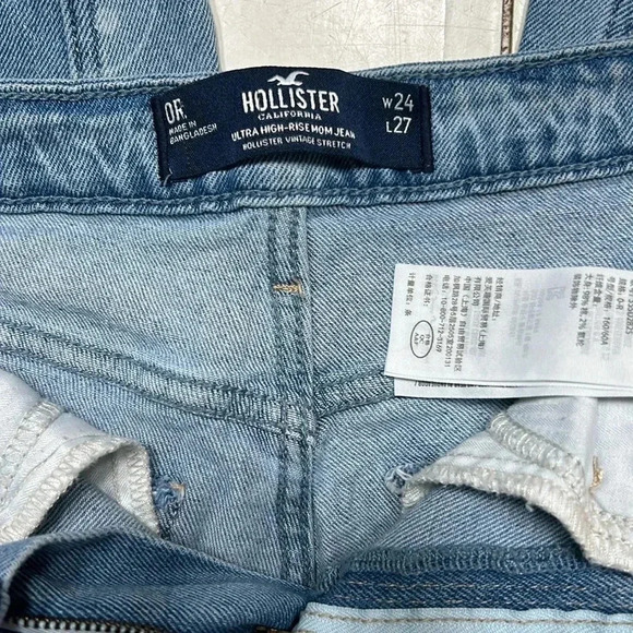🙂Hollister Distressed Smiley Face Blue Jeans Size Waist 24 Length 27 - Picture 8 of 9
